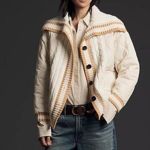 NWT! Anthropologie Avec Les Filles Quilted Cable Sweater Puffer Jacket - Small 🧣